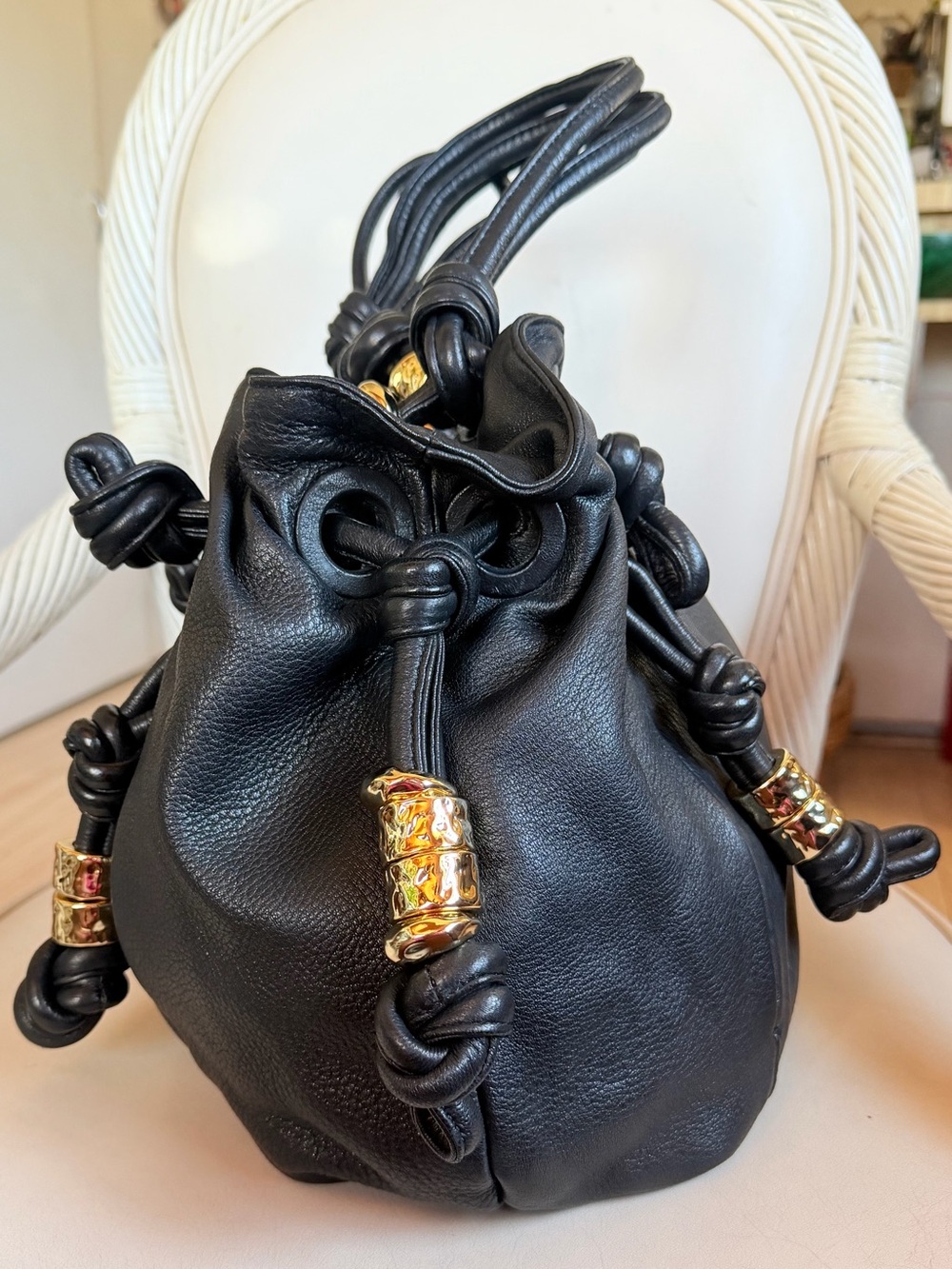 MICHAEL KORS Roslyn Black Knotted Deerskin Leather Tote. MINT! - Picture 7 of 9